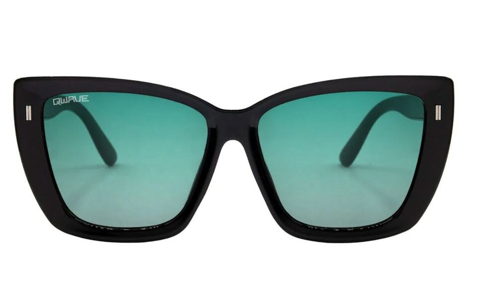 Women's Gloss Black Frame Seafoam Mint Green Lens Square Hybrid Sunglasses New